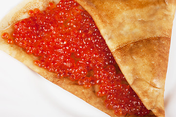 Image showing Pancake with red caviar