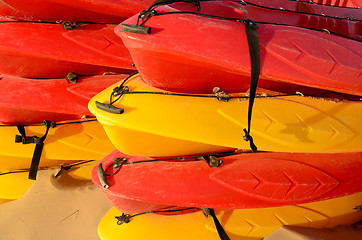 Image showing Piled canoes