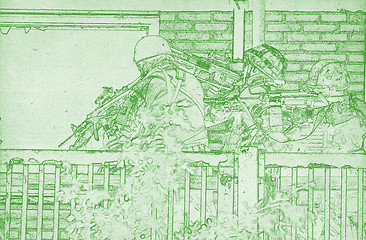 Image showing Drawing of soldiers in action