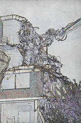 Image showing Drawing of the destruction of a block of flats