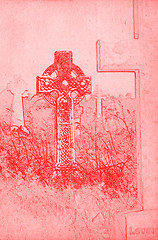 Image showing Drawing of a celtic cross on a graveyard