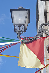 Image showing Sicilian flag and street lamp