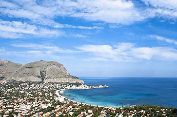 Image showing Panoramic view of Mondello's gulf.