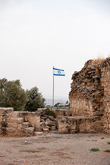 Image showing Israeli flag and ruins in galilee