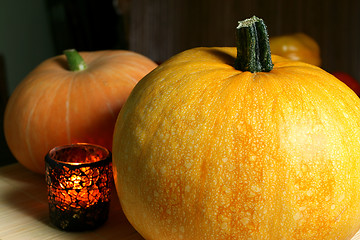 Image showing Pumpkins and candle