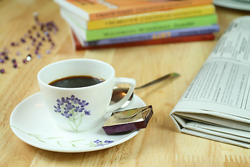 Image showing Coffee and books