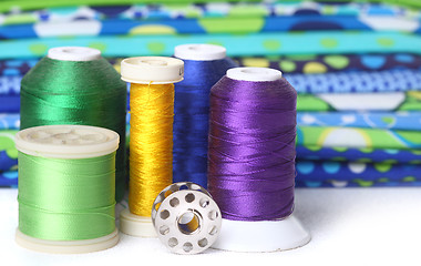 Image showing Quilting Thread With Fabric and Copy Space