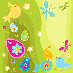 Image showing easter chicks and eggs