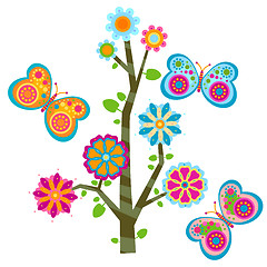 Image showing floral tree and butterflies