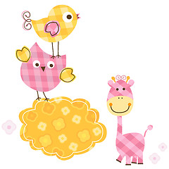 Image showing cute birds & giraffe 