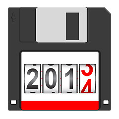 Image showing  Old floppy disc for computer data storage with 2014 New Year co