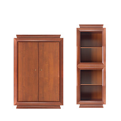 Image showing bookcase with wooden wardrobe