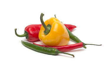 Image showing Chili and bulgarina pepper isolated on white background