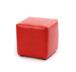 Image showing red leather foot stool ottoman