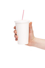 Image showing disposable cup of coffee in hand