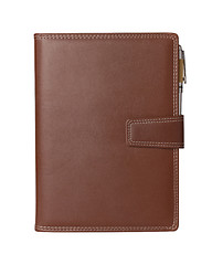 Image showing Leather notebook and pencil on white background.