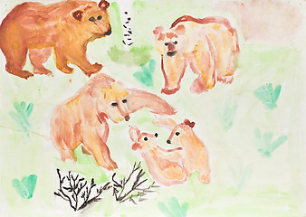 Image showing children painting - bear family