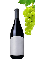 Image showing wine bottle and grapes isolated on white background