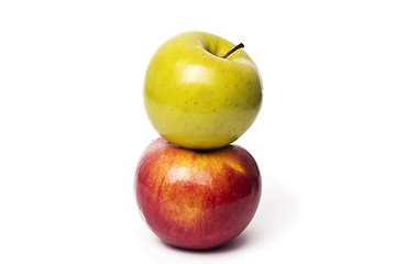 Image showing Two apples, Red Delicious and Granny Smith, isolated on white ba