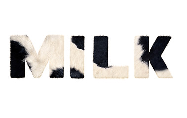 Image showing Milk word from cow fur . Isolated on white background. With clipping path.