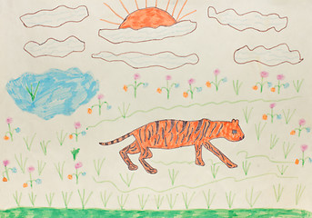 Image showing childrens drawings - tiger