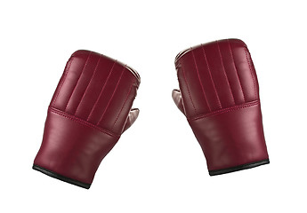 Image showing Pair of red leather boxing gloves