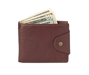 Image showing brown leather wallet with money isolated on white background