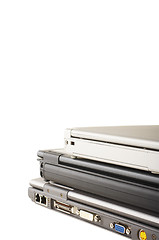Image showing Stacked laptops