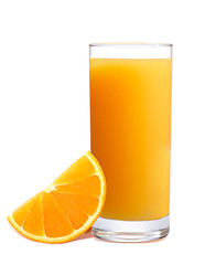 Image showing Orange juice and slices of orange isolated on white