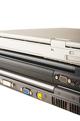 Image showing Stacked laptops