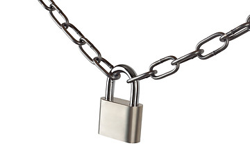 Image showing Key lock locked with a chain, clipping path