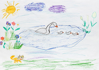 Image showing children painting - goose family