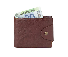 Image showing brown leather wallet with money isolated on white background