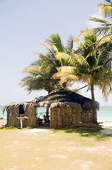 Image showing thatch roof bamboo  beach restaurant bar Big Corn Island Nicarag