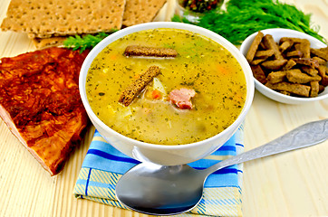 Image showing Soup pea with bacon and crispbreads