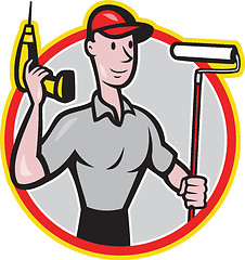 Image showing House Painter Paint Roller Handyman Cartoon