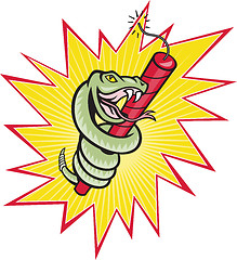Image showing Rattle Snake Coiling Dynamite Cartoon