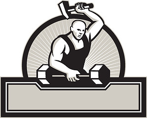 Image showing Blacksmith With Hammer Striking Barbell