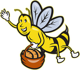 Image showing Bee Carrying Basket Bread Loaf Cartoon