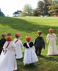 Image showing Pumpkin people gathering.