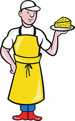 Image showing Cheesemaker Holding Plate of Cheese