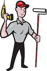 Image showing House Painter Paint Roller Handyman Cartoon