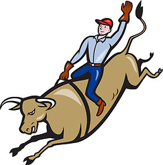 Image showing Rodeo Cowboy Bull Riding Retro