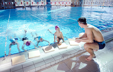 Image showing happy children group  at swimming pool