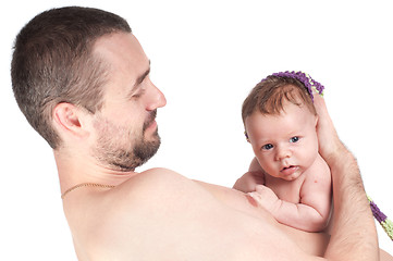 Image showing Newborn baby with dad