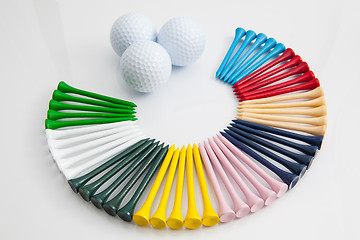 Image showing The colorful wooden golf tees 