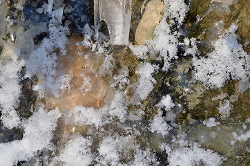 Image showing icycle ice snow covered wall background closeup 