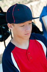 Image showing Teen Baseball boy in dugout