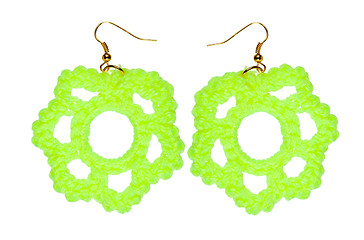 Image showing Knitted lace earrings on a white background