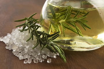 Image showing Essential Oil with rosemary and sea salt